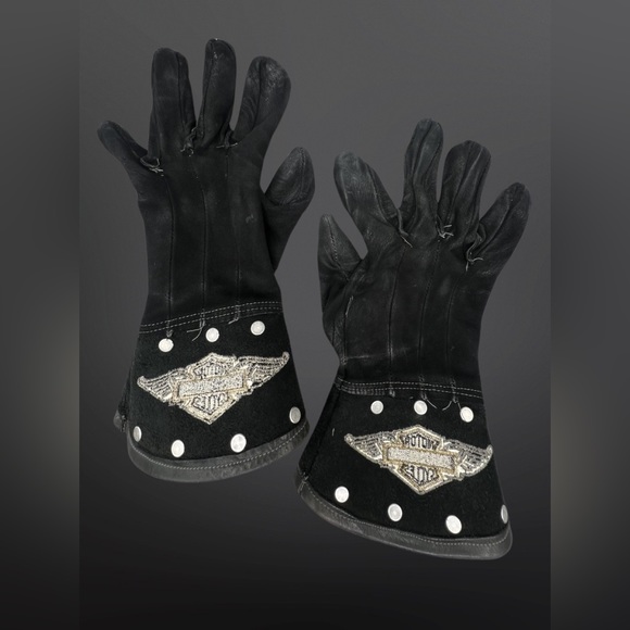 ⚡️HARLEY-DAVIDSON⚡️ Vintage Leather/Studded Guantlet Motorcycle Gloves - Picture 12 of 14